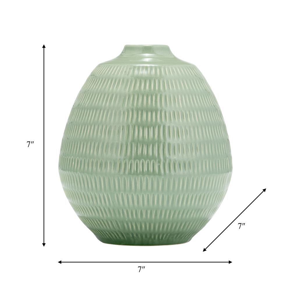 Cer,7",stripe Oval Vase,dark Sage. Picture 9