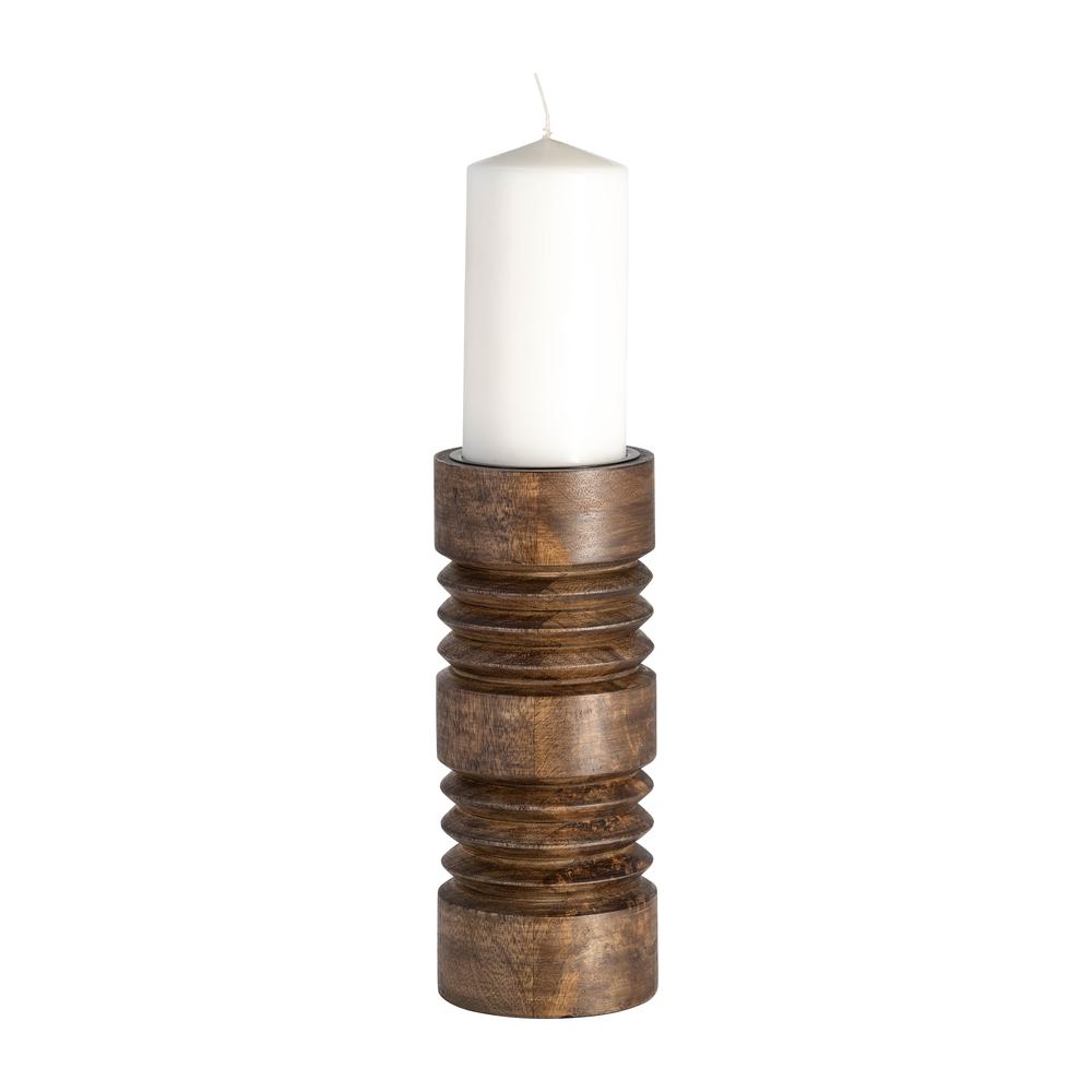 Wood, 10"h Accordion Candle Holder, Brown. Picture 3
