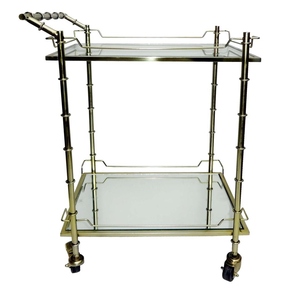 Two Tier 30"h Rolling Bar Cart, Gold. Picture 1