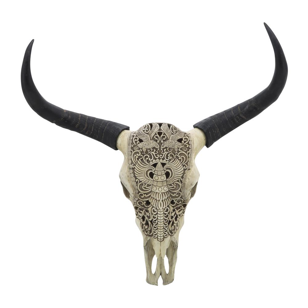 Resin, 28" Bull Skull Wall Accent, Ivory/black Kd. Picture 1