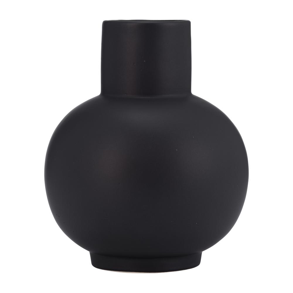 Cer, 8"h Bulbous Vase, Black. Picture 1