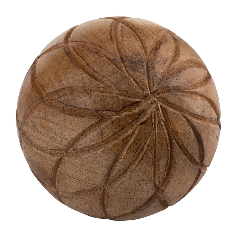 Wood, 5" Textured Orb, Brown. Picture 2