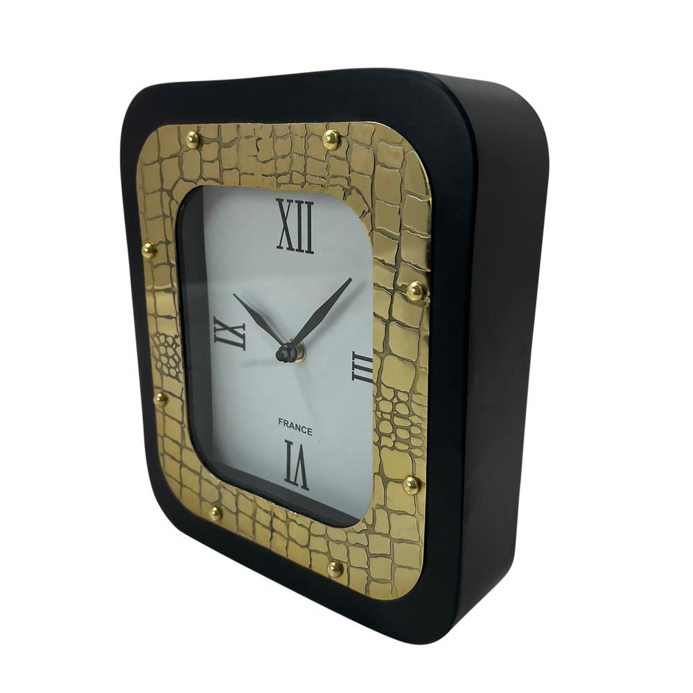 9" Croc Print Curved Metal Clock, Black/gold. Picture 2