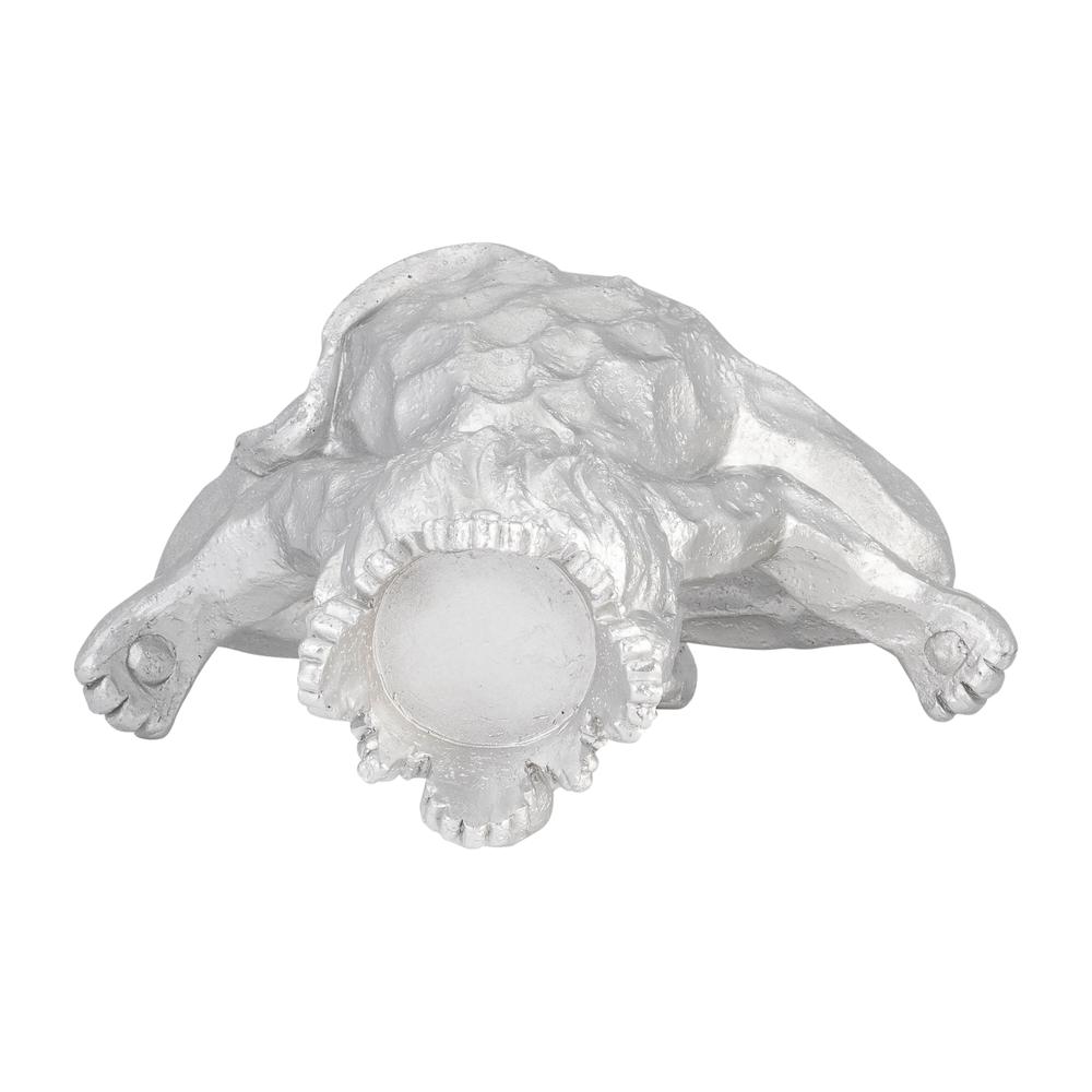 Resin 7" Yoga Lion W/ Crown, Silver. Picture 6