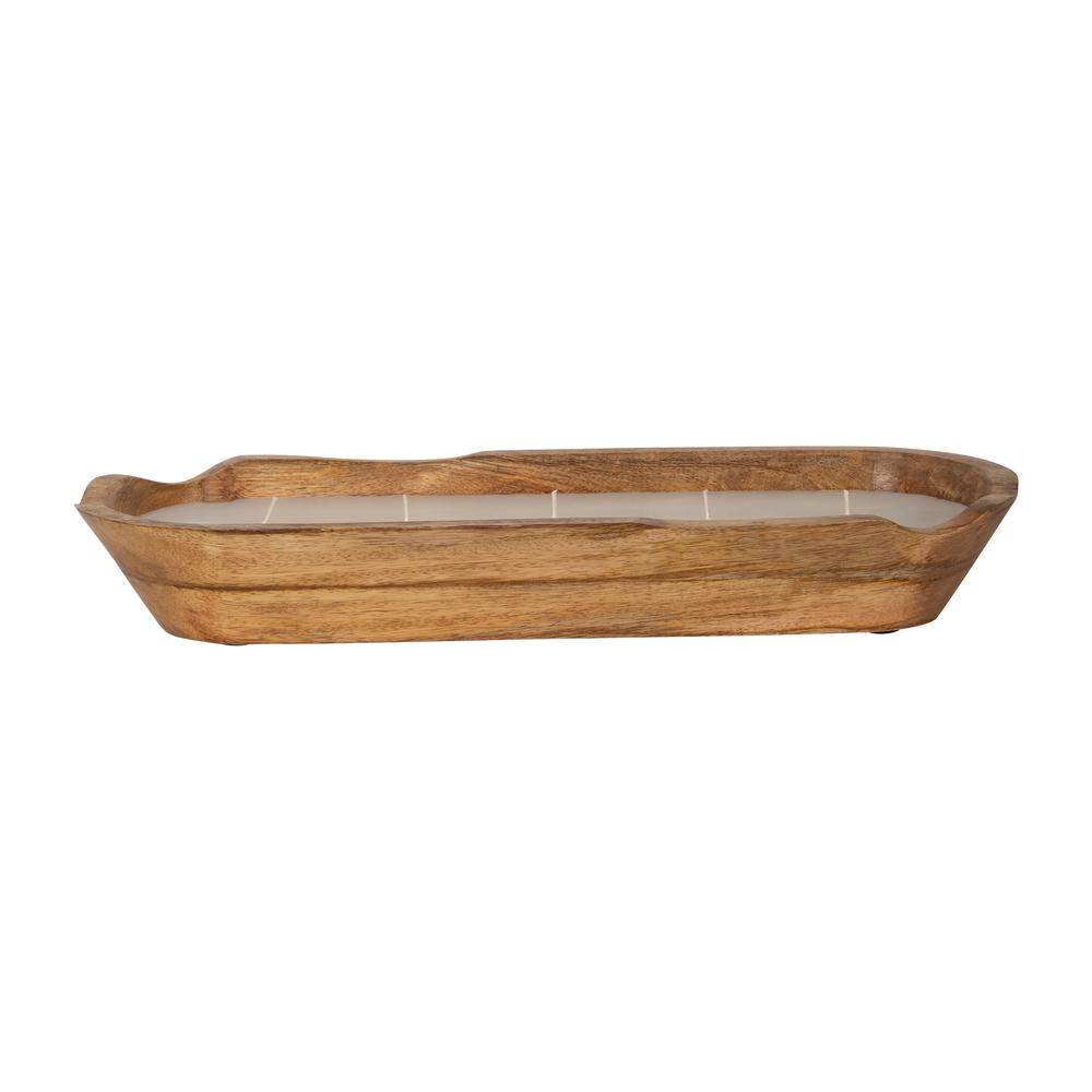 15" 17 Oz Vanilla Oval Wood Bowl Candle, Natural. Picture 1