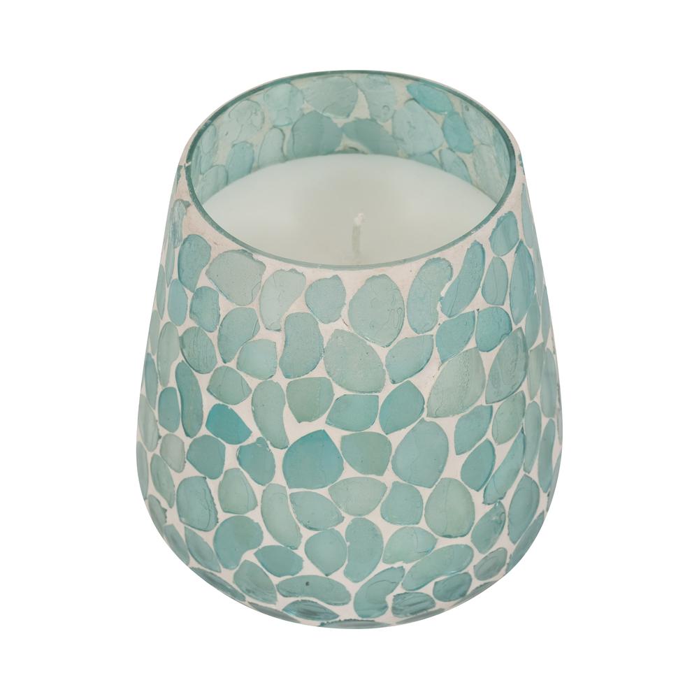 Glass, 5" 18 Oz Mosaic Scented Candle, Light Blue. Picture 4