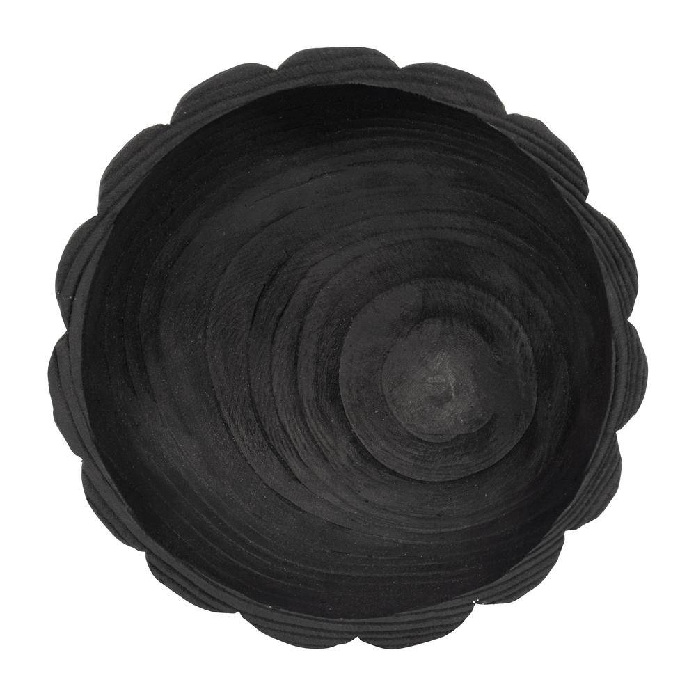 Wood, 9" Scalloped Bowl, Black. Picture 6