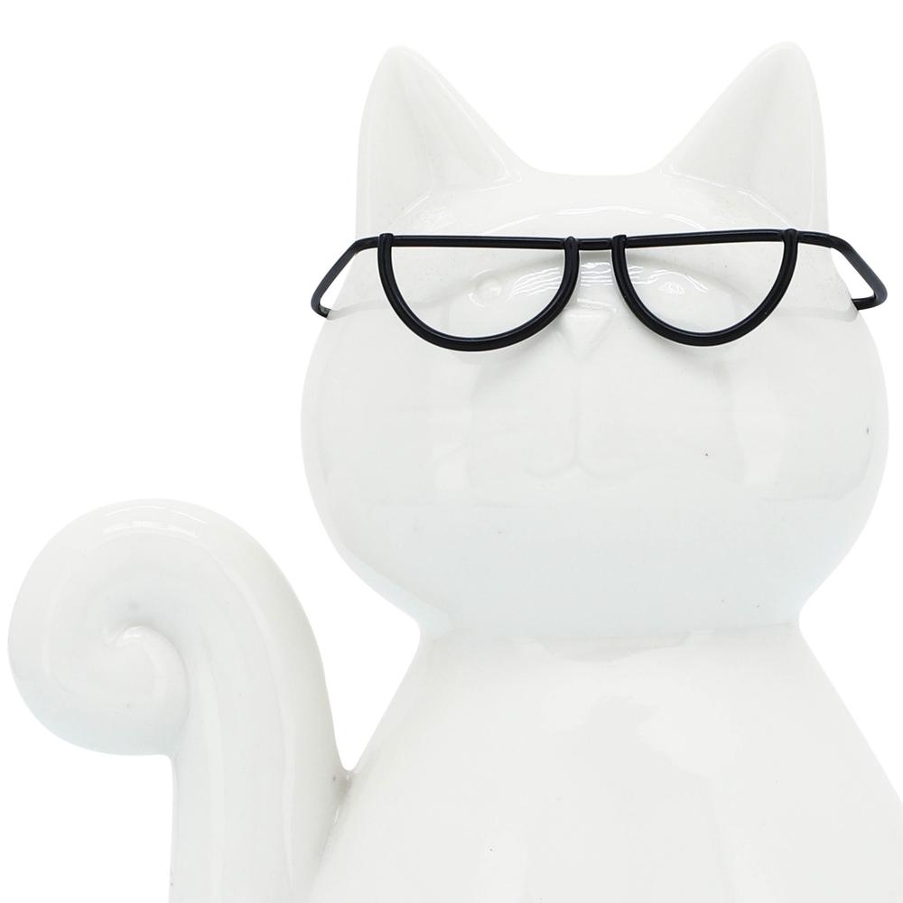 Porcelain, 7"h Cat W/ Glasses, White. Picture 6