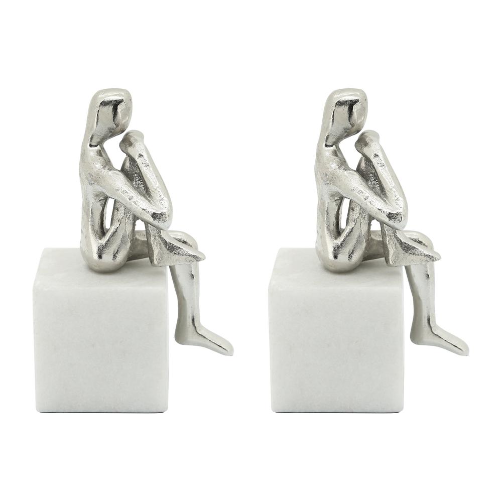 Metal/marble S/2  Sitting Leg Up Bookends, Silver. Picture 4