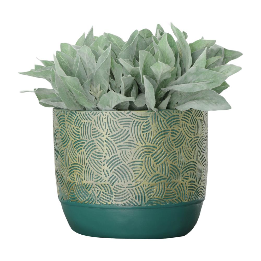 Resin, S/2 10/13"d Swirl Planters, Green/gold. Picture 2