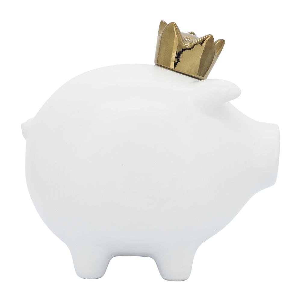 Cer, 8" Pig With Crown, White. Picture 2