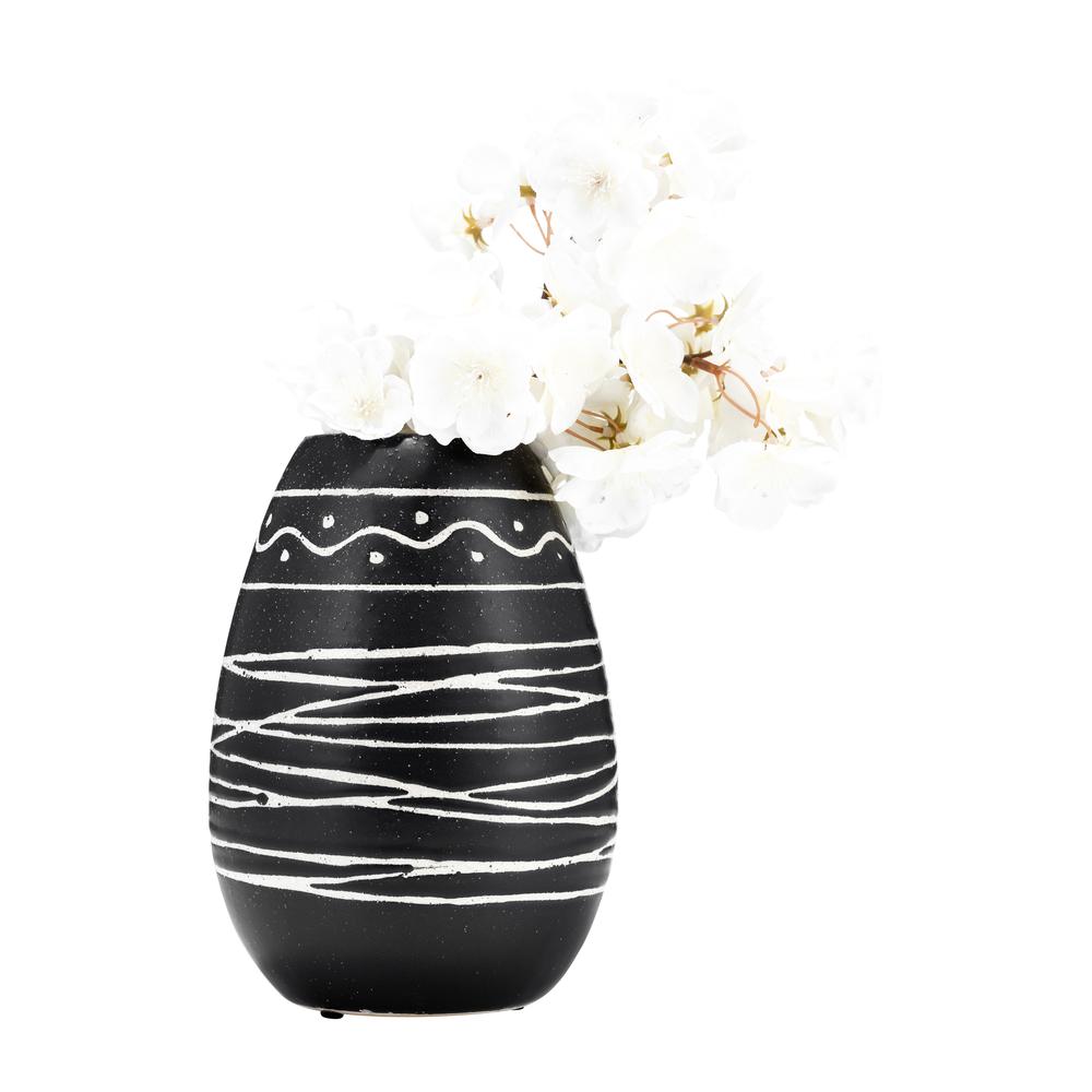 Cer, 8"h Tribal Vase, Black/white. Picture 2