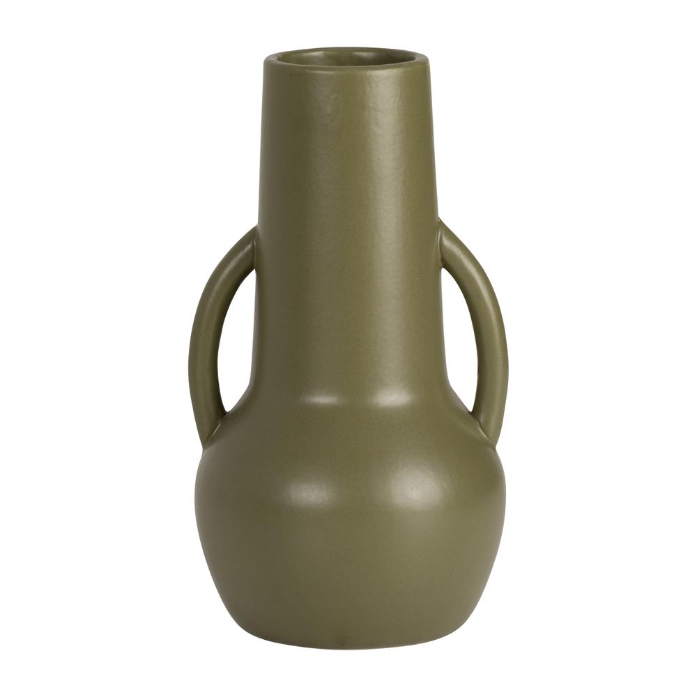 Cer,8",vase W/handles,olive. Picture 1