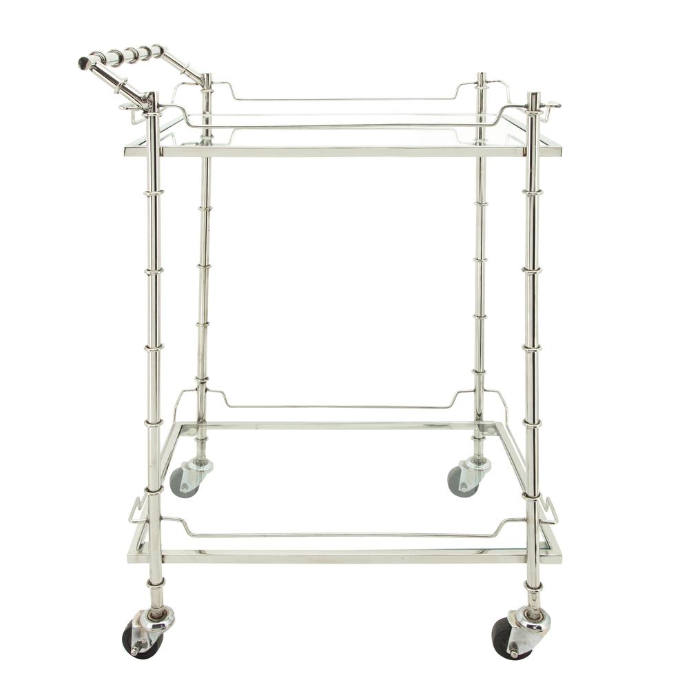 Two Tier 30"h Rolling Bar Cart, Silver. Picture 1