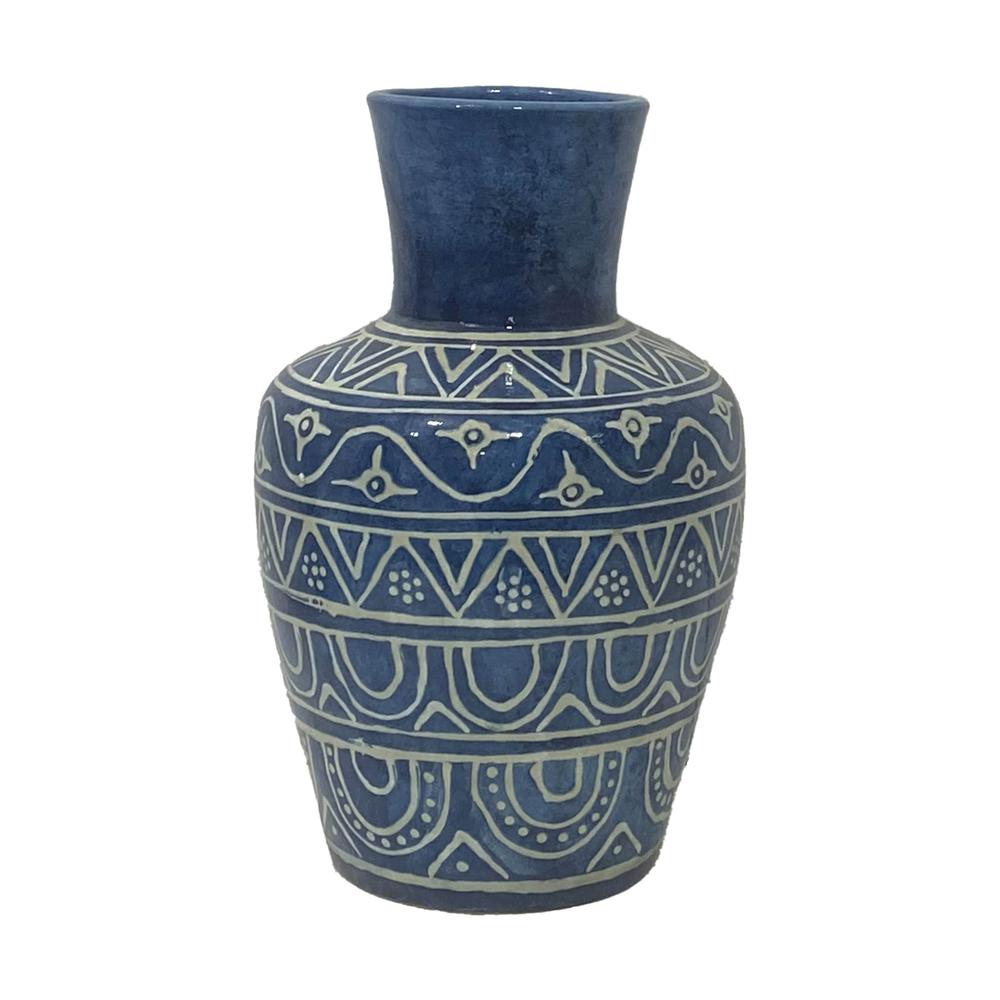 Terracotta, 12"h Vase, Blue. Picture 1