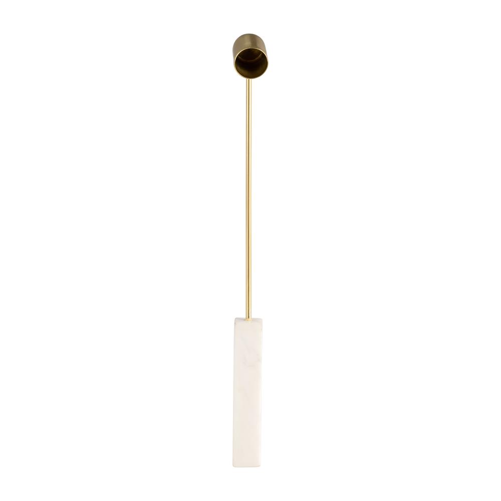 Marble, 12" Round Candle Snuffer, Gold/white. Picture 2
