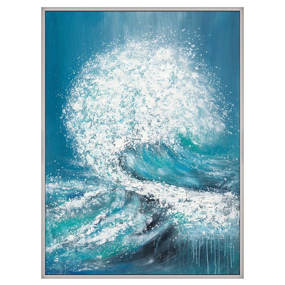 36x48 Handpainted Waves Canvas, Aqua. Picture 1