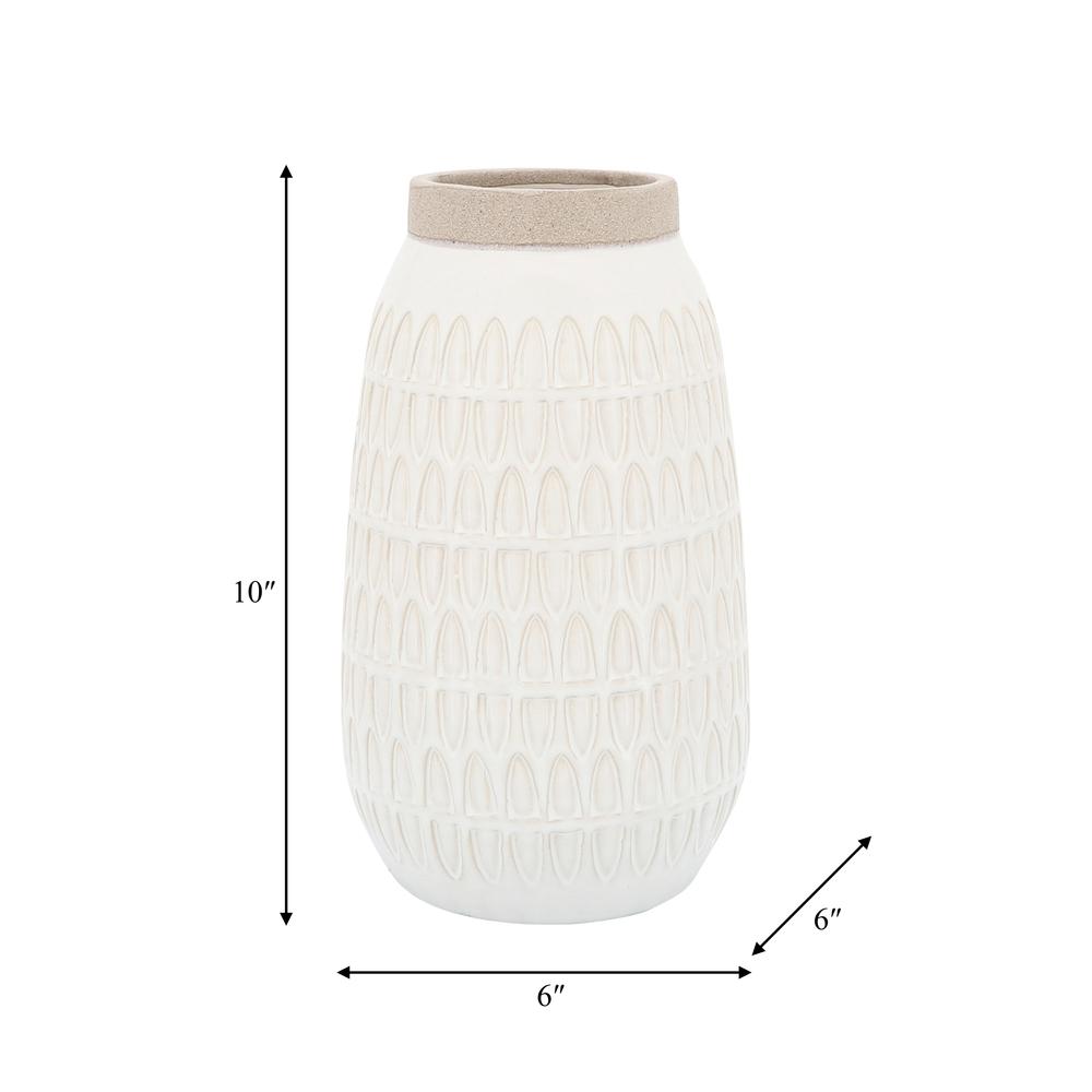 Cer, 10"h Carved Vase, Beige. Picture 6