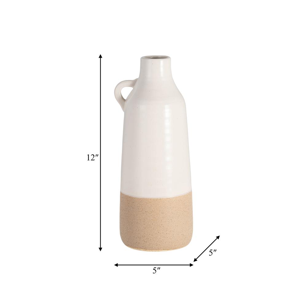 Cer, 12" Bottle Vase, White/tan. Picture 2