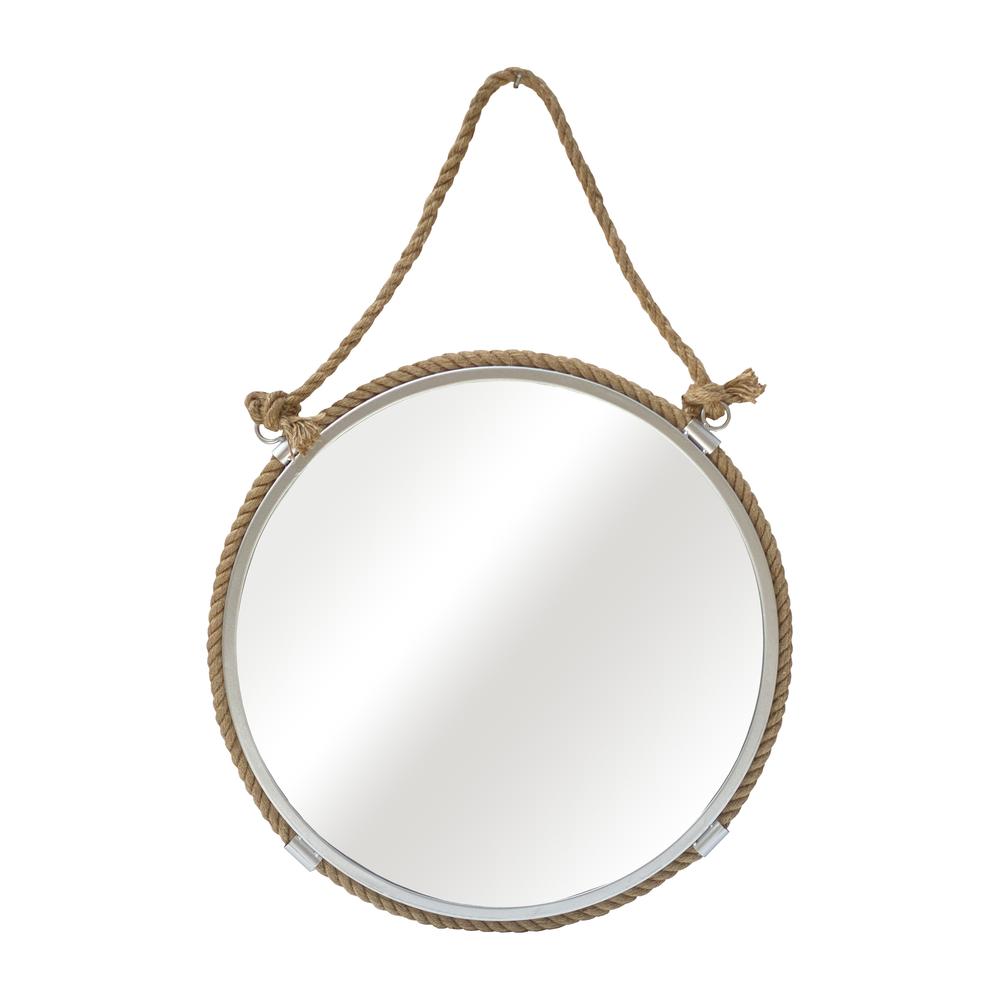 Metal 24" Mirror With Rope, Silver/natural. Picture 1