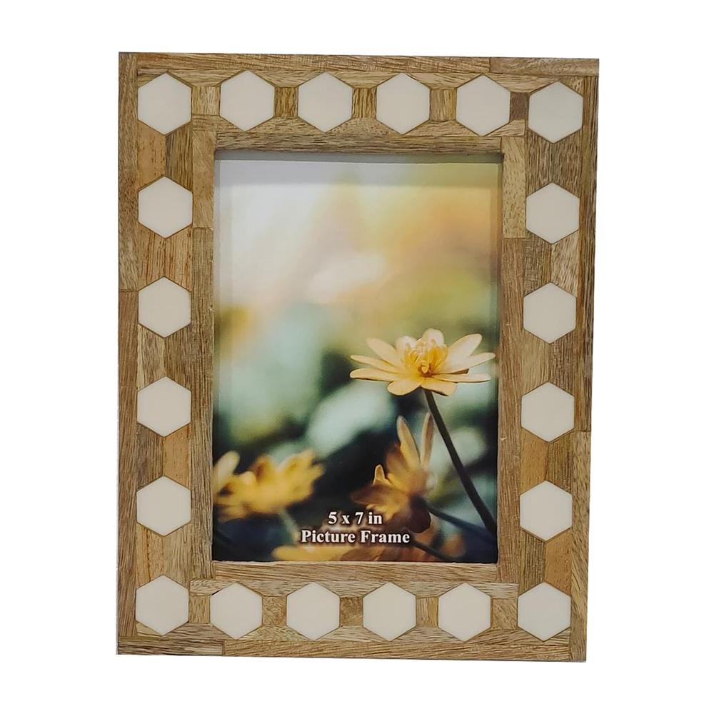 Wood/resin,5x7 Hexagon Frame, White. Picture 1