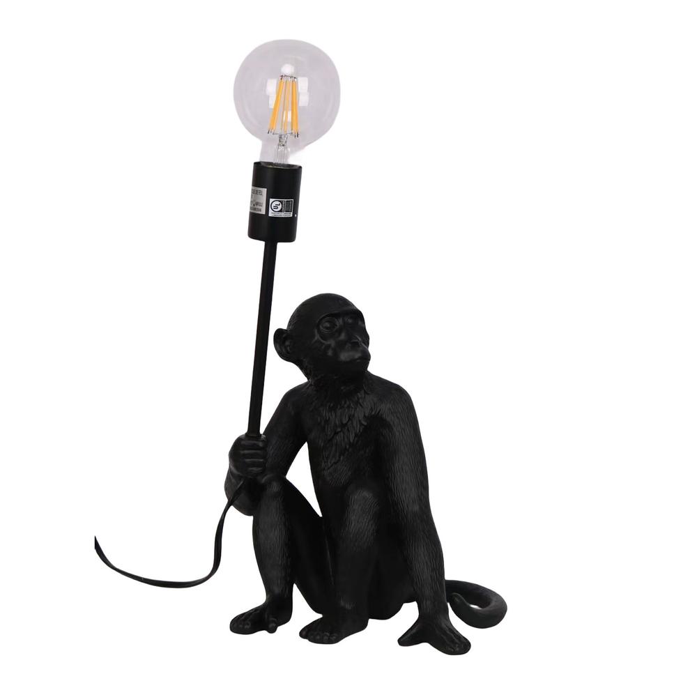 20" Monkey With Lightbulb Table Lamp, Black. Picture 1