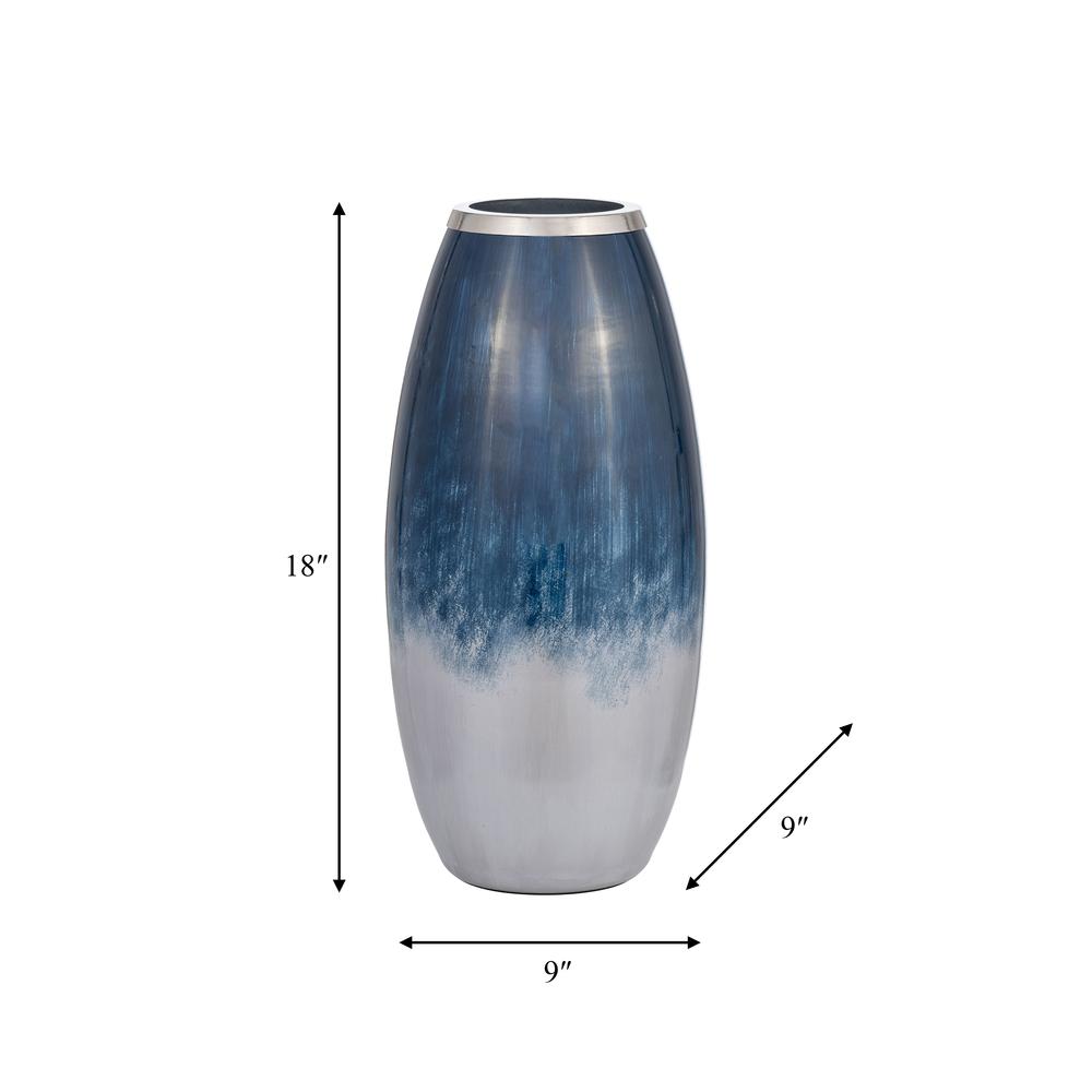 Glass,18"h Vase W/metal Rim, Blue/wht Ombre. Picture 6