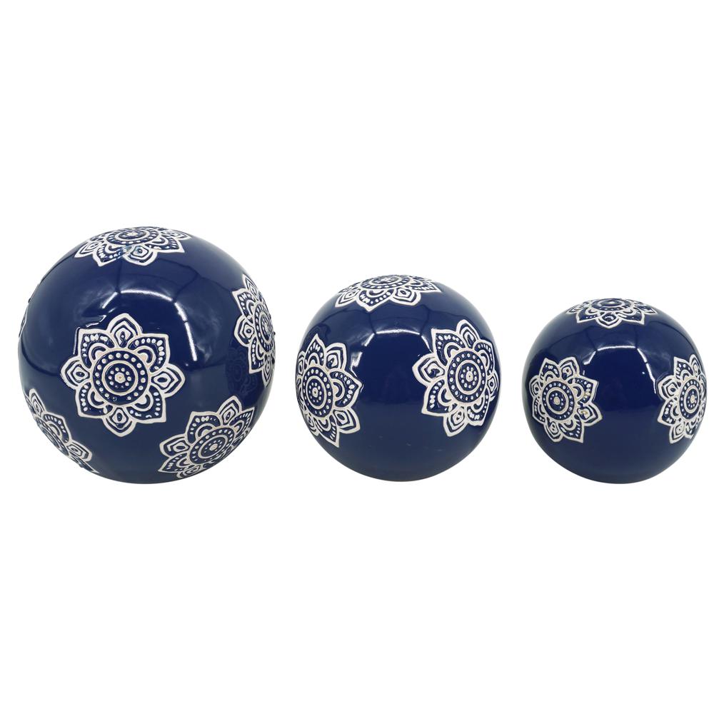 Cer, S/3 Chinoiserie Lotus Orbs, 4/5/6" Blue/wht. Picture 1