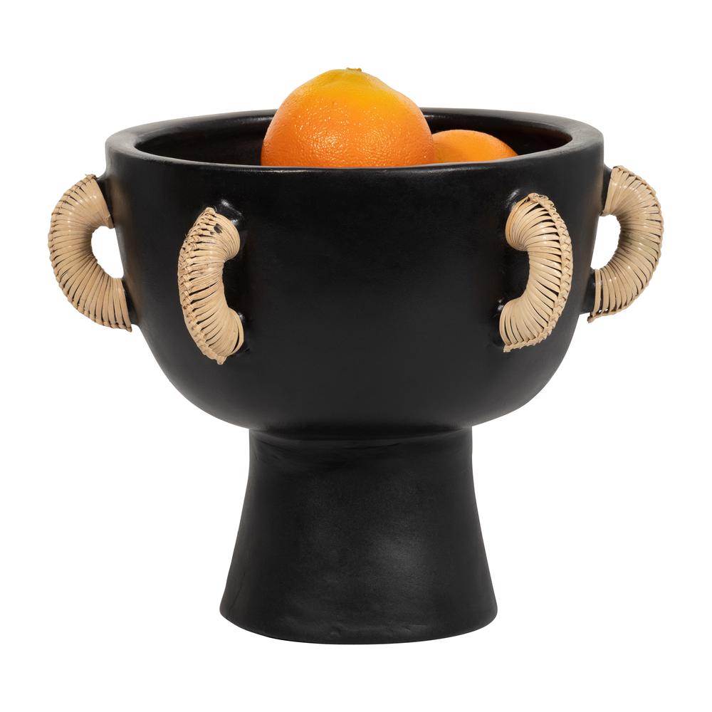 Terracotta, 11"h Eared Bowl On Stand Vase, Black. Picture 3