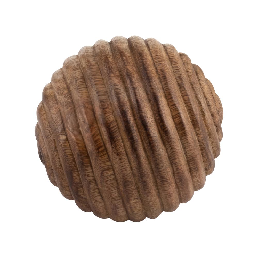 4" Wooden Orb W/ Ridges, Natural. Picture 2