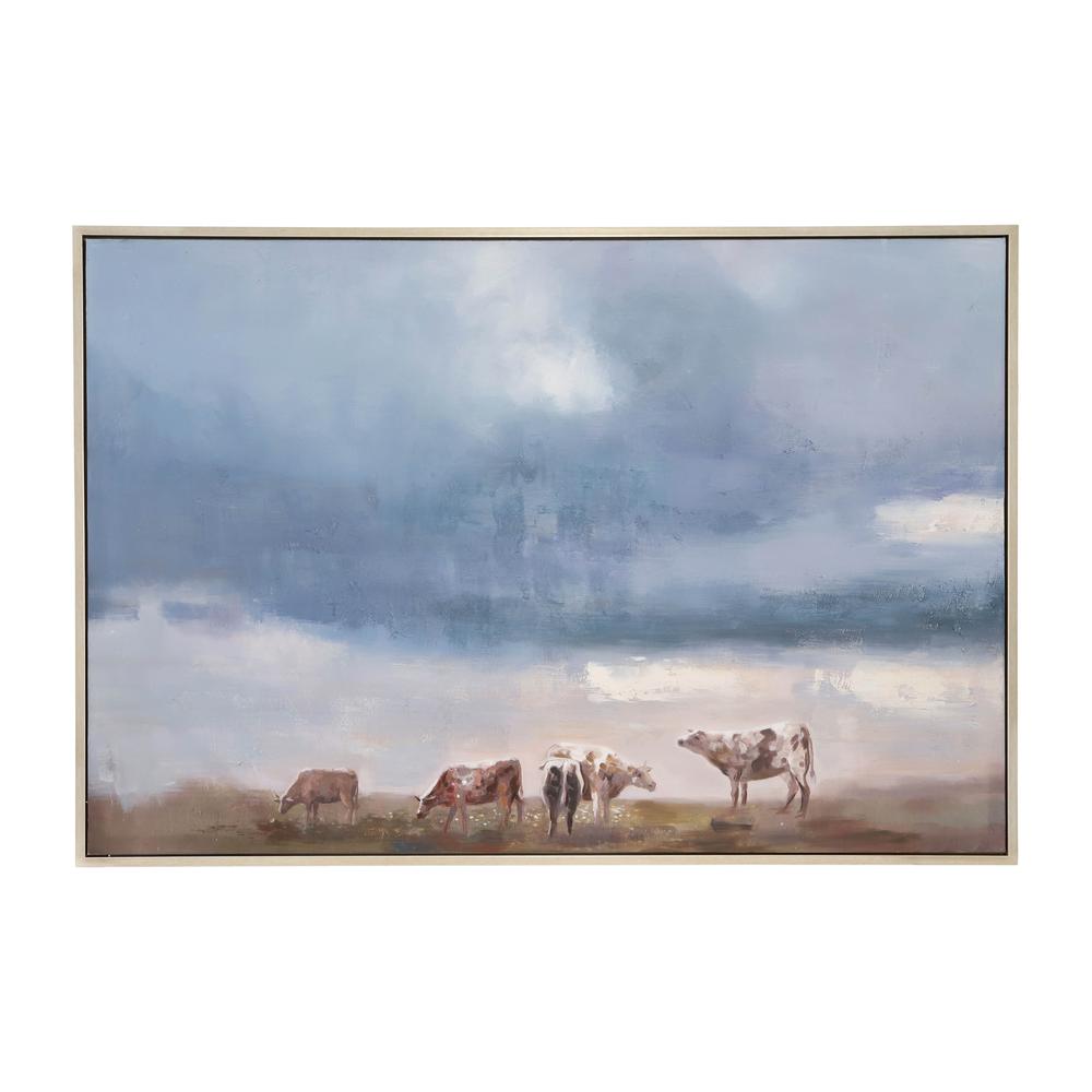 62x42 Framed Hand Painted Farm Canvas, Multi. Picture 1