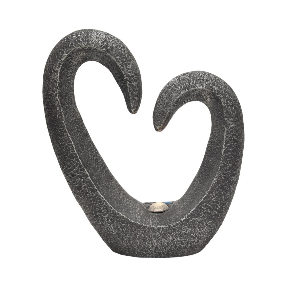 19" Heart Statue With Solar, Dark Grey. Picture 2