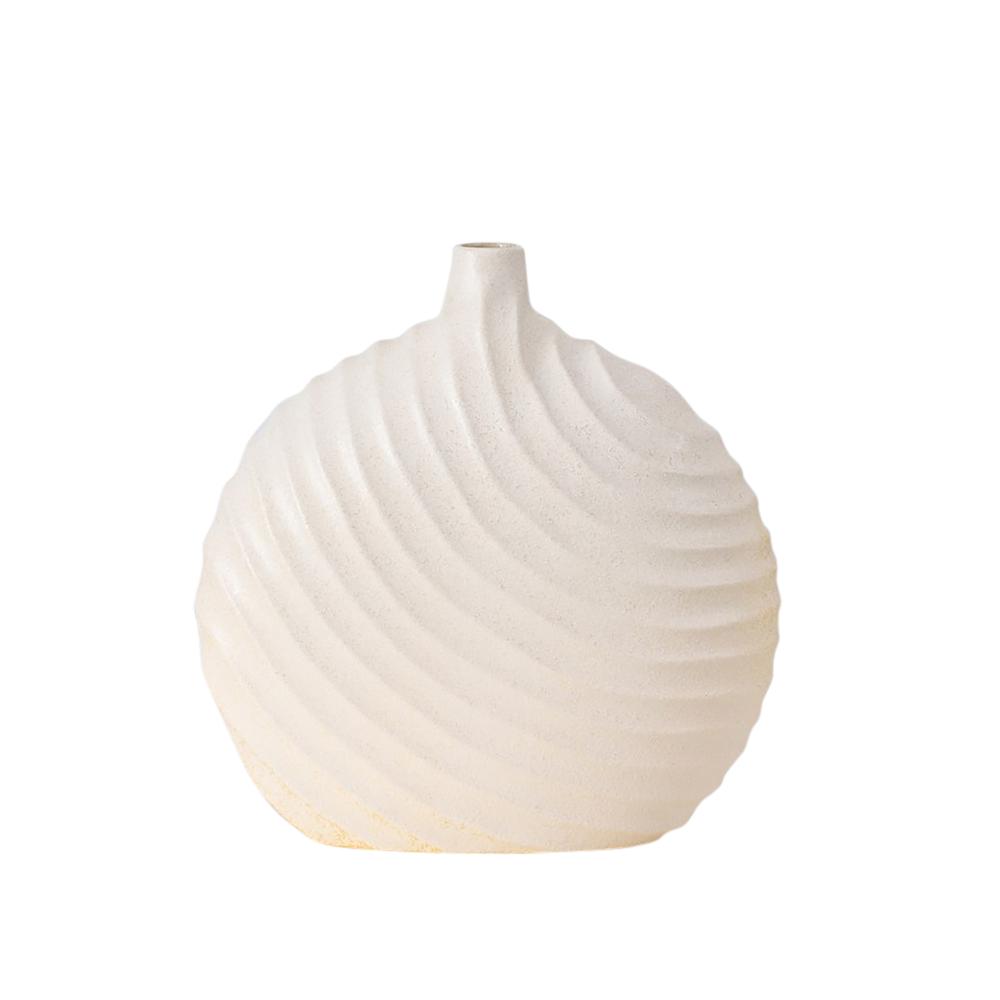 11" Round Swirled Matte Vase, White. Picture 1