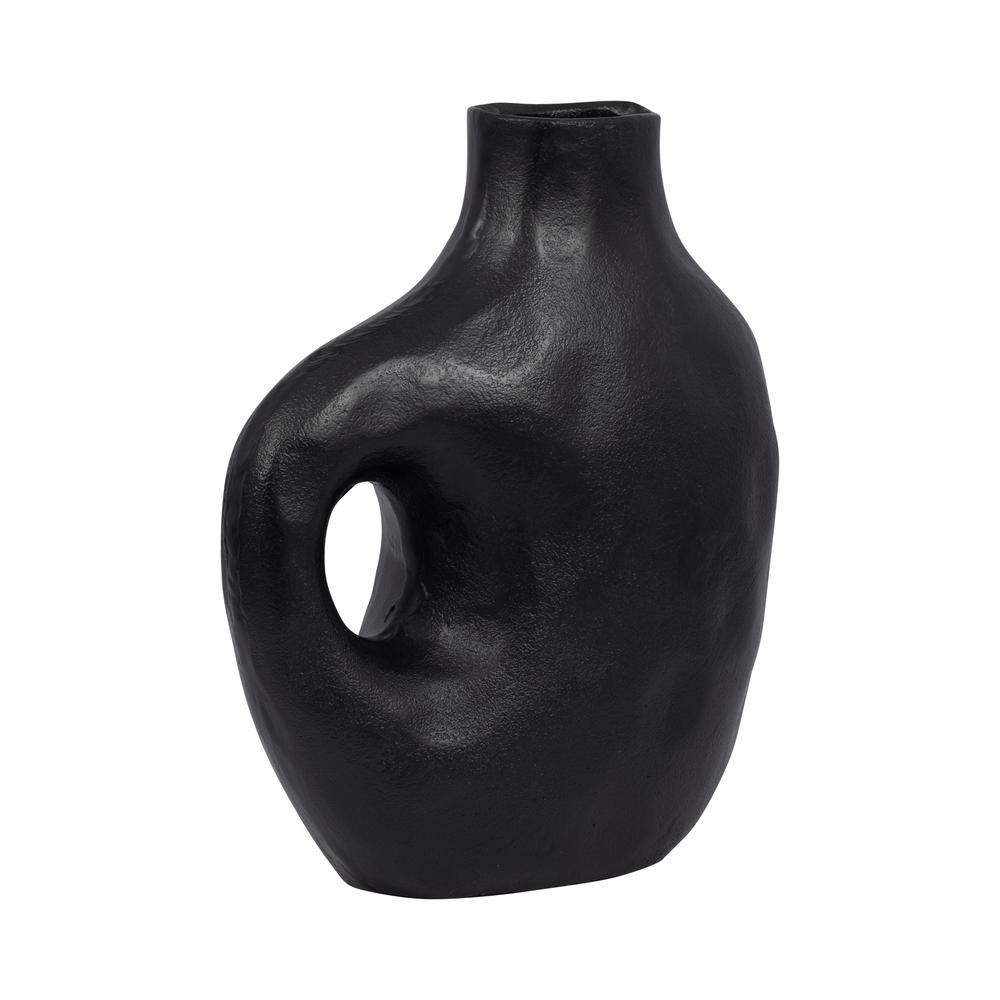 Metal, 11" Hammerd Cut-out Vase, Black. Picture 2