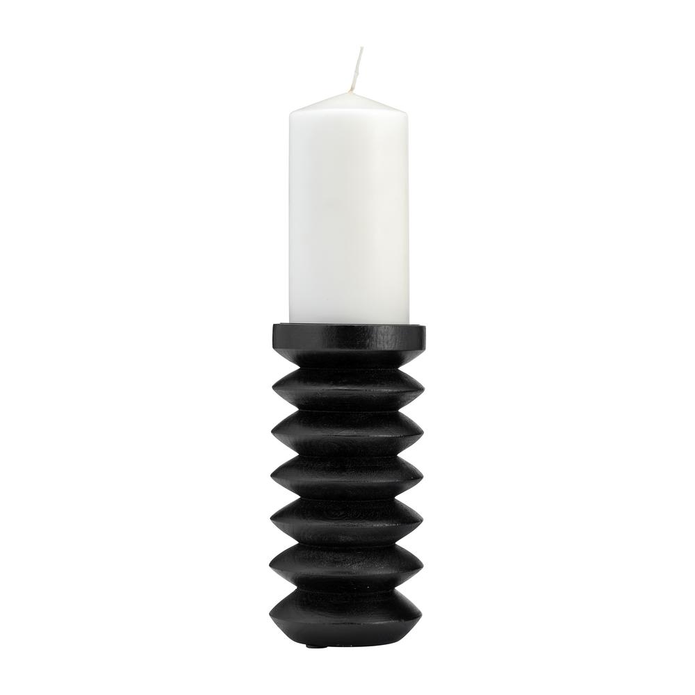 Wood, 8"h Accordion Candle Holder, Black. Picture 2
