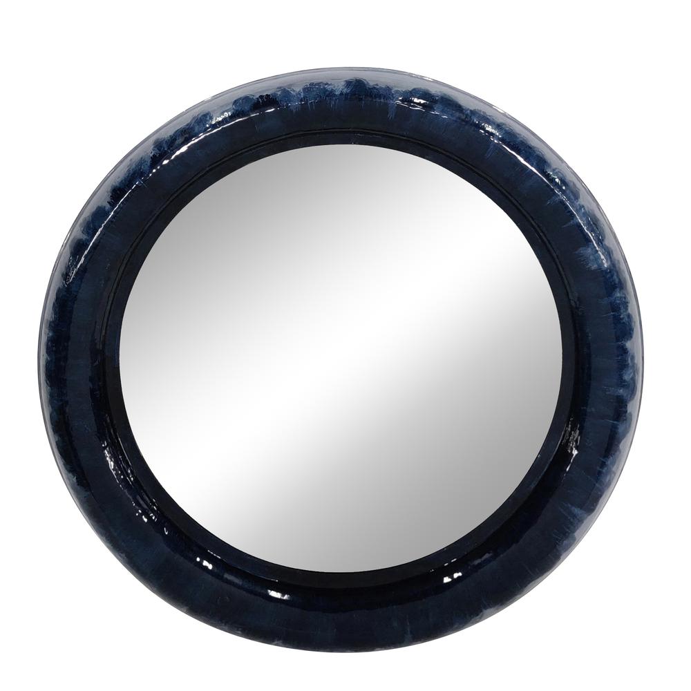 Metal 36" Round Mirror, Blue. Picture 1