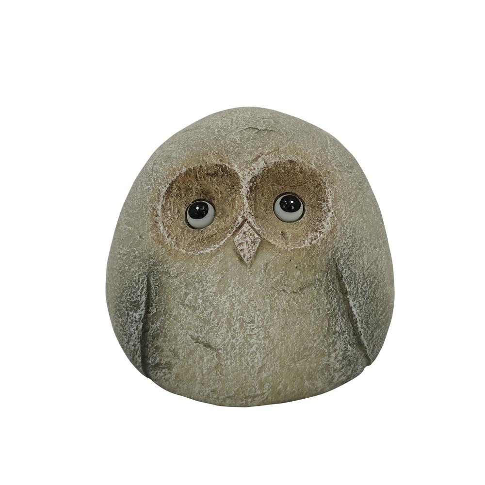8" Chubby Owl With Solar Eyes, Grey. Picture 2
