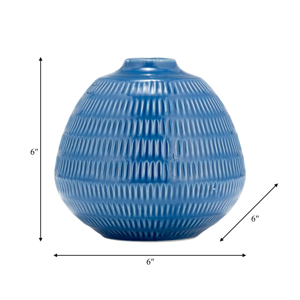 Cer,6",stripe Oval Vase,coastal Blue. Picture 8
