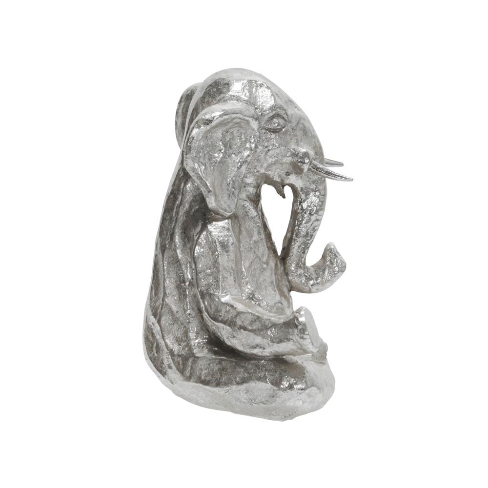 Polyresin 8" Meditating Elephant, Silver. Picture 3