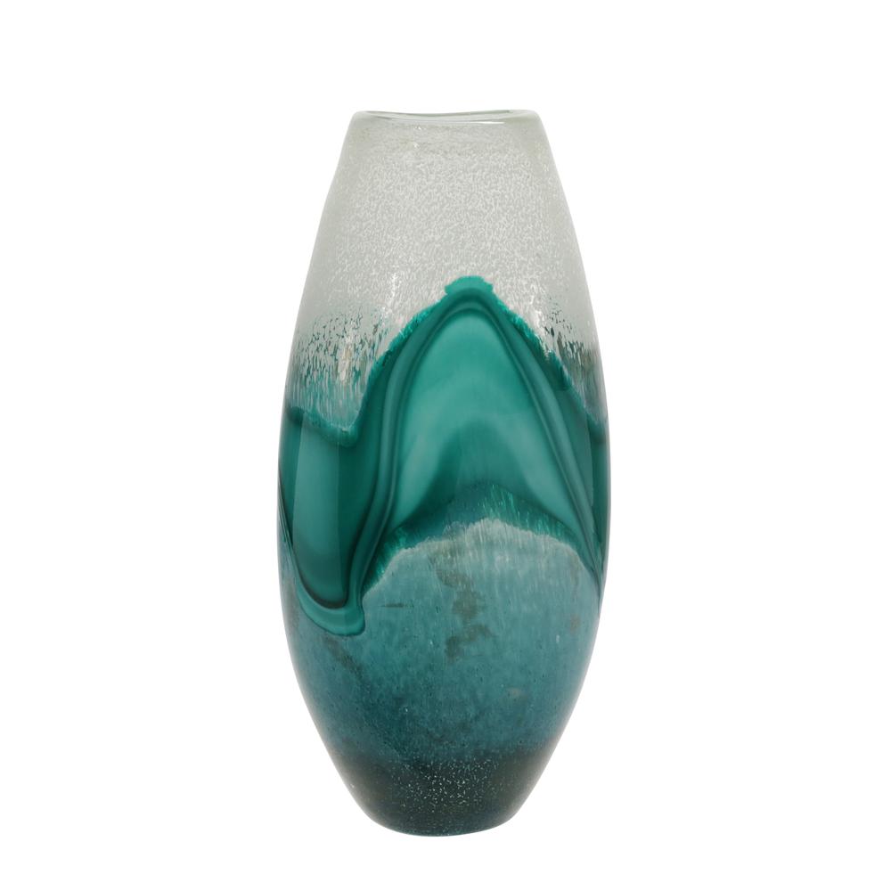 Glass 17"h Vase, Green Mix. Picture 1