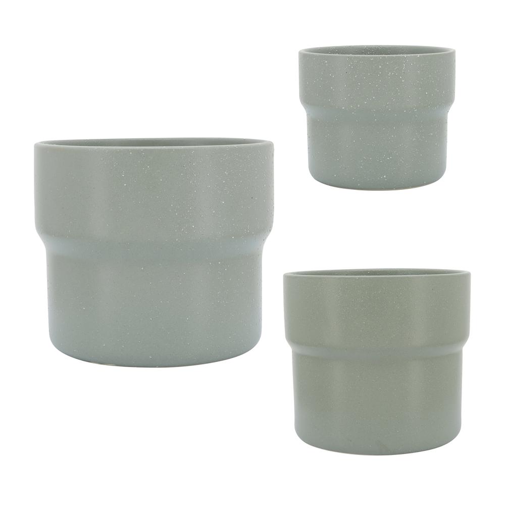 Cer, S/3 7/9/10"d Mushroom Planters, Greeen. Picture 1