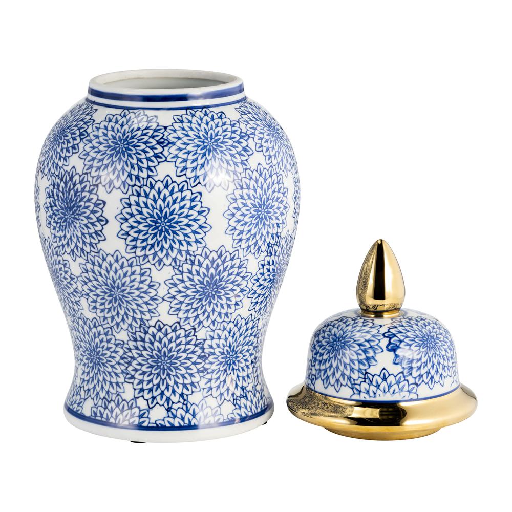 14" Temple Jar W/dalhia Flower,blue & White. Picture 2