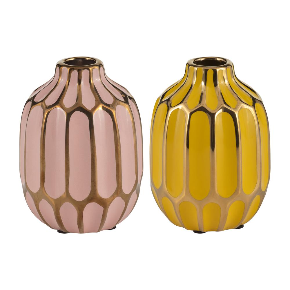 Ceramic Vase, 5"h, S/2, Blush/yellow. Picture 1