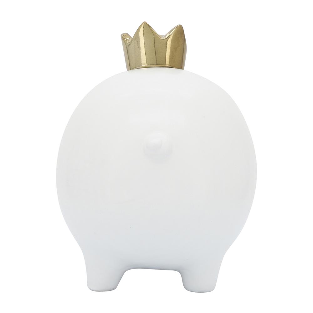 Cer, 8" Pig With Crown, White. Picture 3
