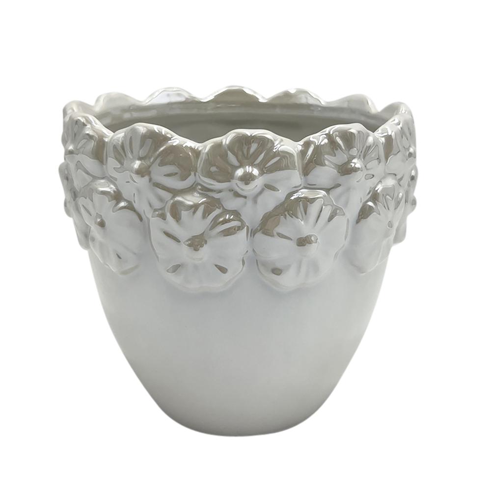 6" Iridescent Floral Crown Planter, Ivory. Picture 1