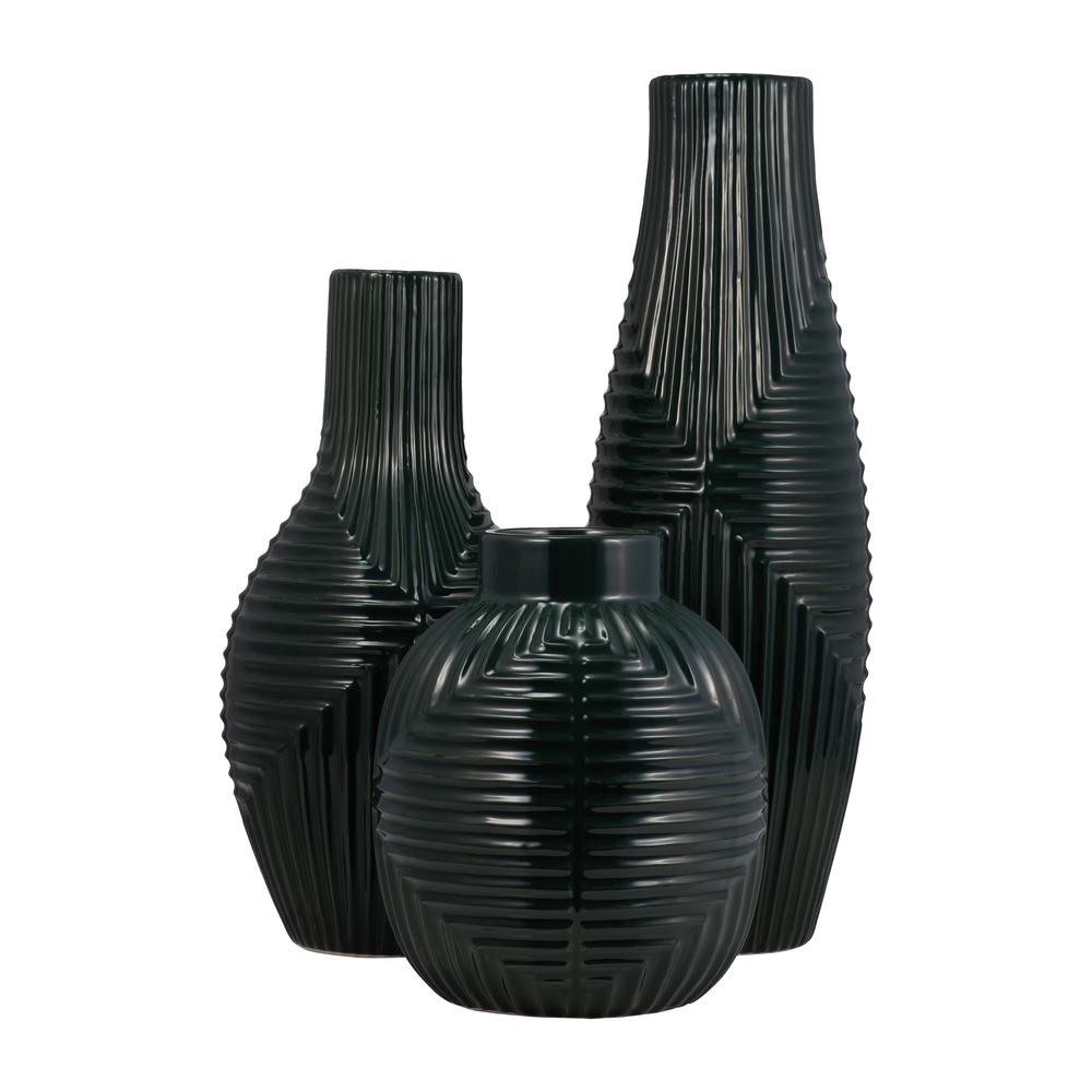 Cer, 16" Tribal Vase, Forest Green. Picture 8