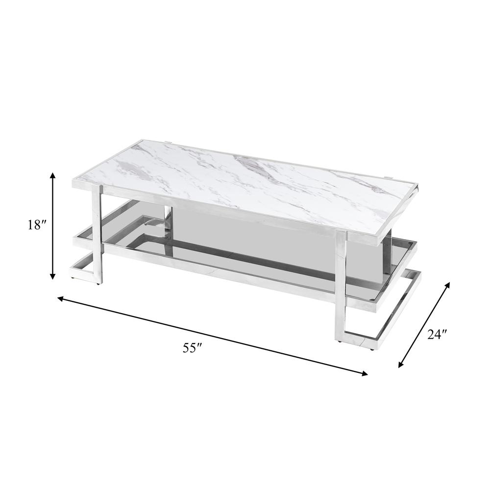 Metal/marble Glass, Coffee Table,silver/white Kd. Picture 2
