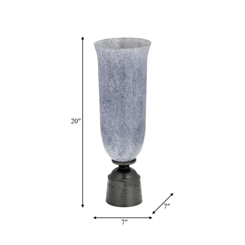 20", Glass Vase W/metal Base, Blue. Picture 9