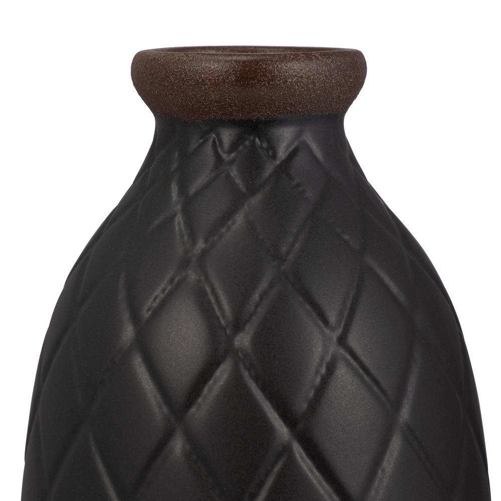 Cer, 12" Plaid Textured Vase, Black. Picture 4