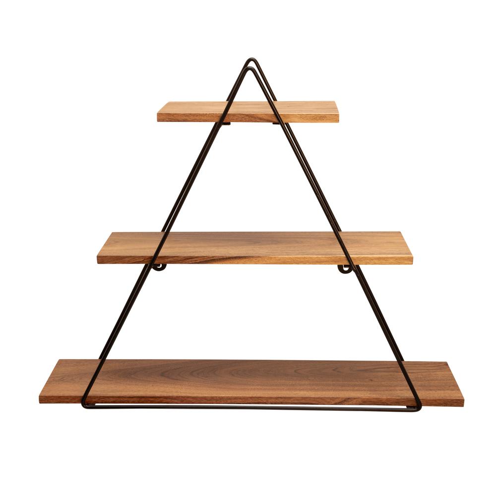Metal/wood 20" Triangle Wall Shelf, Brown. Picture 2